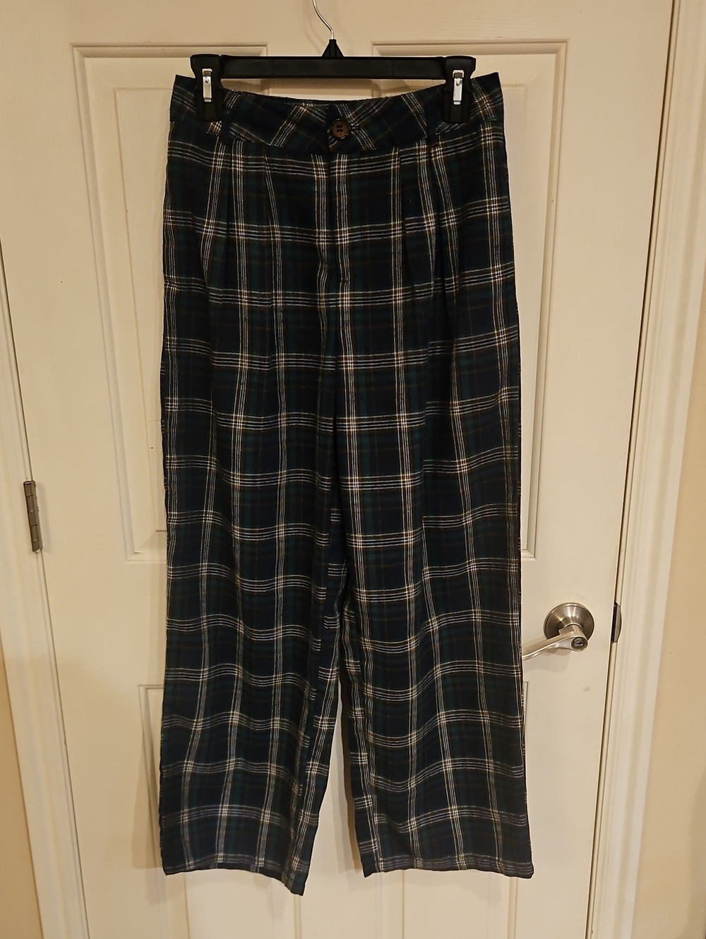 Plaid Wide-Leg Women’s Pants in Dark Green